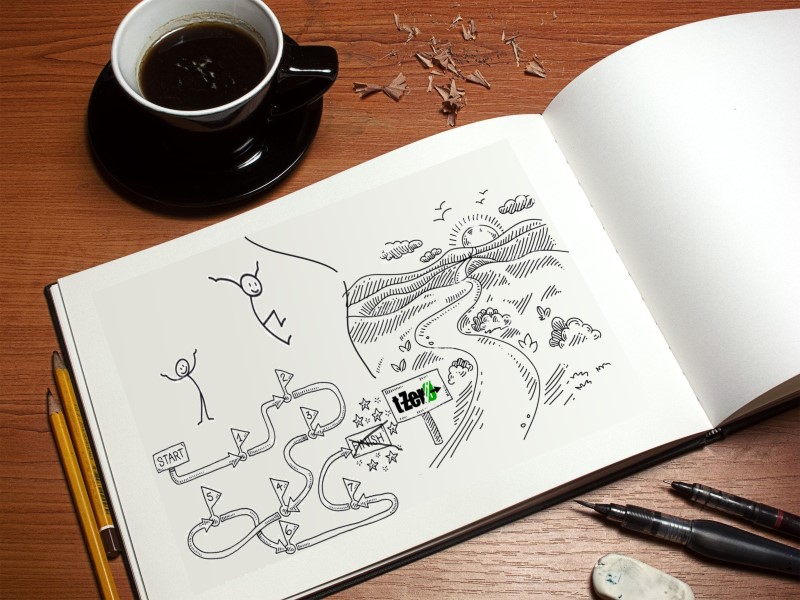 Image carnet dessin parcours expérience avec logo t-Zero